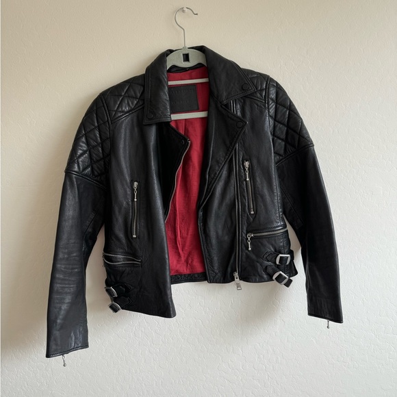 All Saints Armstead Biker Motorcycle Jacket Black Lamb Leather US 6 UK 10 EU 38 - Picture 1 of 5